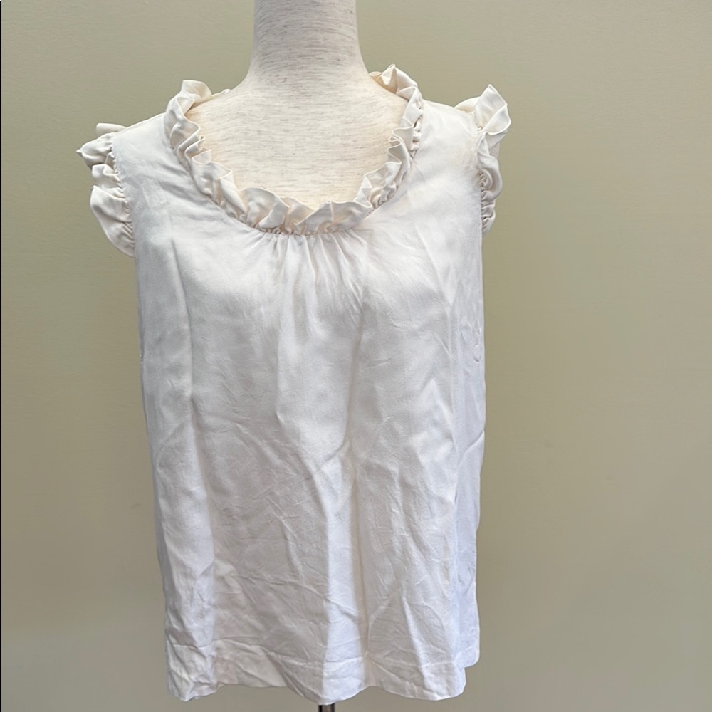 Kate Spade Cream Ruffled Collar and Sleeve Sleeveless Blouse